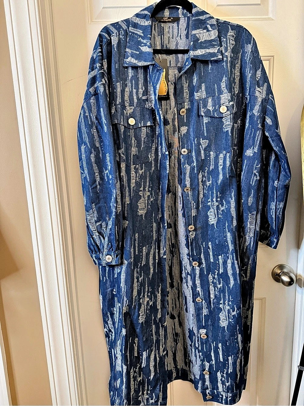 GBG Los Angeles Blue Abstract Longline Denim Jacket